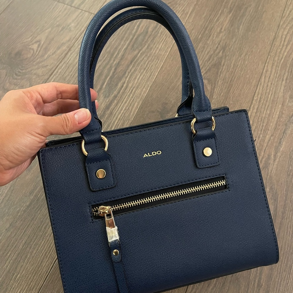 Aldo Blue Satchel with Gold Accents